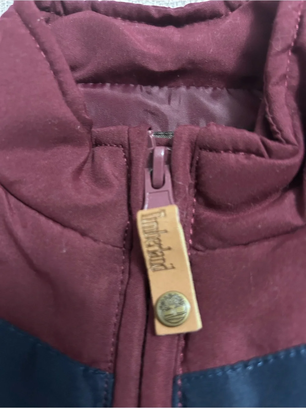 Timberland Kids Maroon Quilter Puffer Vest with Navy Accent. Size 24M